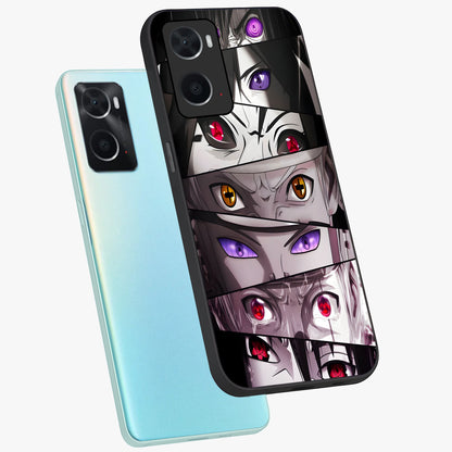 Eyes of Destiny Glass Case displayed in angled mockup highlighting bold eye illustration with mystical aesthetic style.