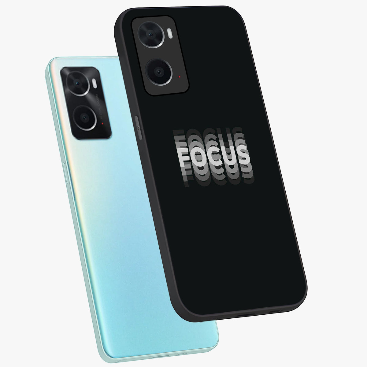 Focus Mode On Glass Case displayed in angled mockup highlighting clean minimal text artwork with modern aesthetic style.