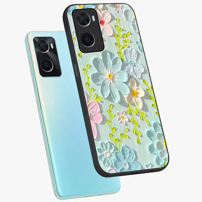 Frosted Petal Garden Glass Case displayed in angled mockup highlighting delicate flower petal design with calm garden aesthetic.