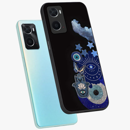 Galactic Charm Cluster Glass Case displayed in angled mockup highlighting luminous galaxy inspired design with dreamy aesthetic.