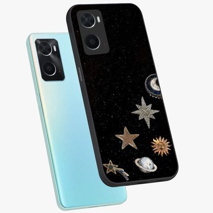 Galactic Charm Glow Glass Case displayed in angled mockup highlighting luminous galaxy inspired design with dreamy aesthetic.