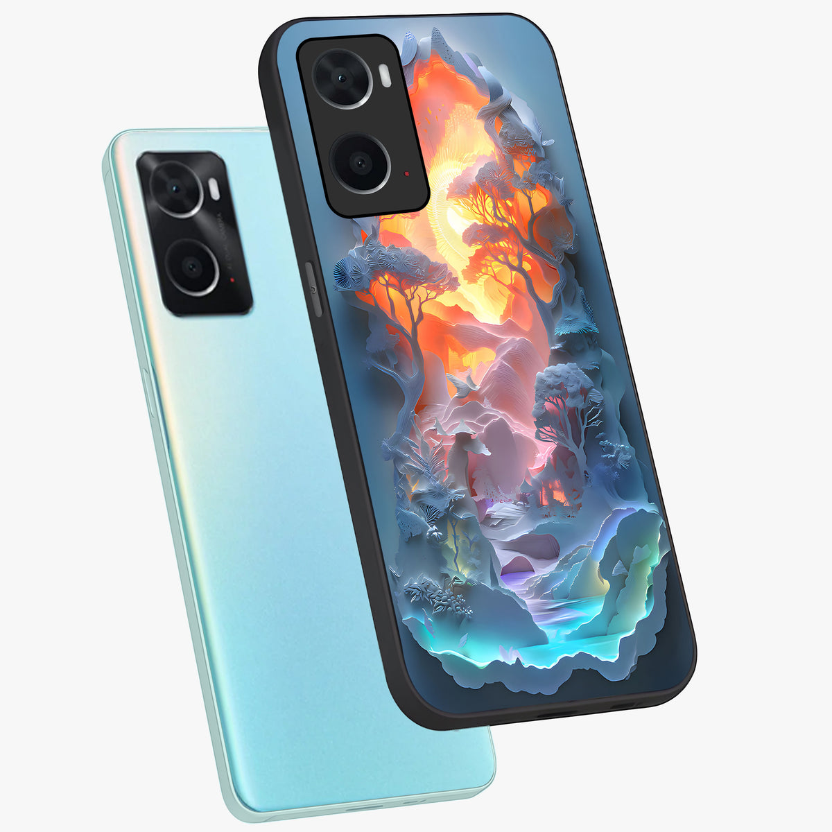Glow Forest Portal Glass Case displayed in angled mockup highlighting mystical forest design with magical glowing aesthetic.