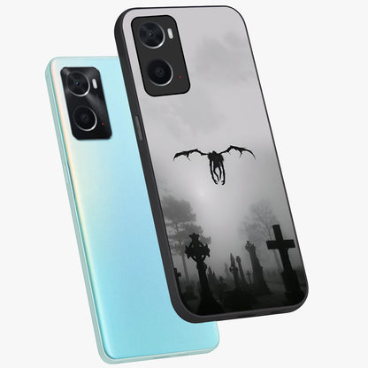 Graveyard Shadow Descent Glass Case displayed in angled mockup highlighting eerie shadow illustration with gothic aesthetic.