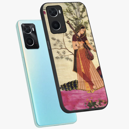 Lady With Veena Art Glass Case displayed in angled mockup highlighting graceful musical illustration with cultural artistic aesthetic.