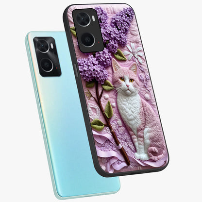 Lavender Cat Whimsy Glass Case displayed in angled mockup highlighting playful feline illustration with pastel lavender aesthetic.