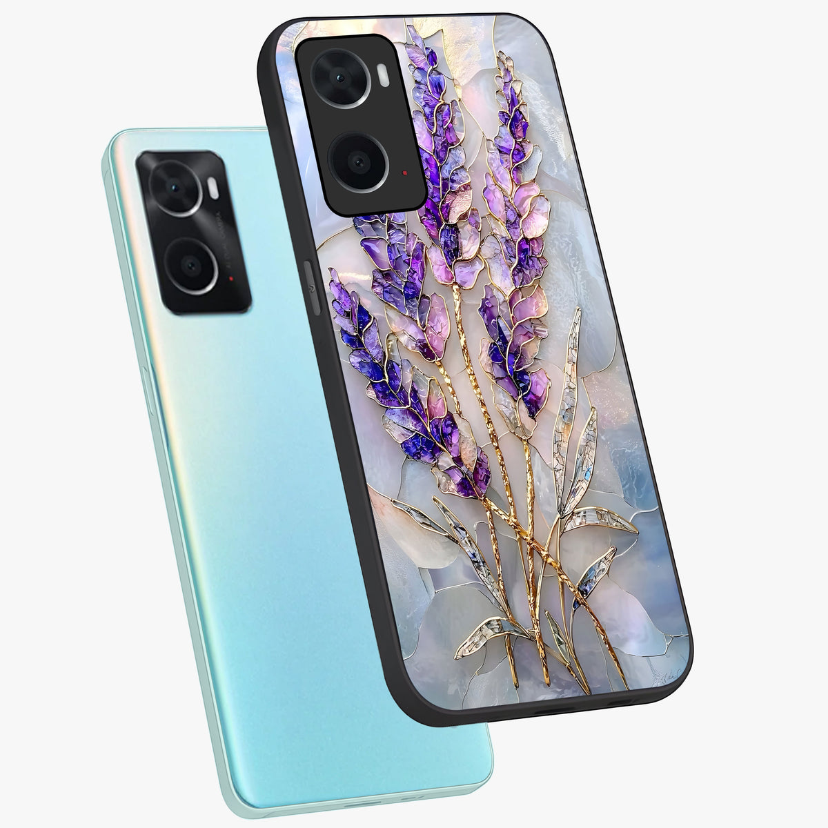 Lavender Dream Glow Glass Case displayed in angled mockup highlighting dreamy purple glow design with soft artistic style.
