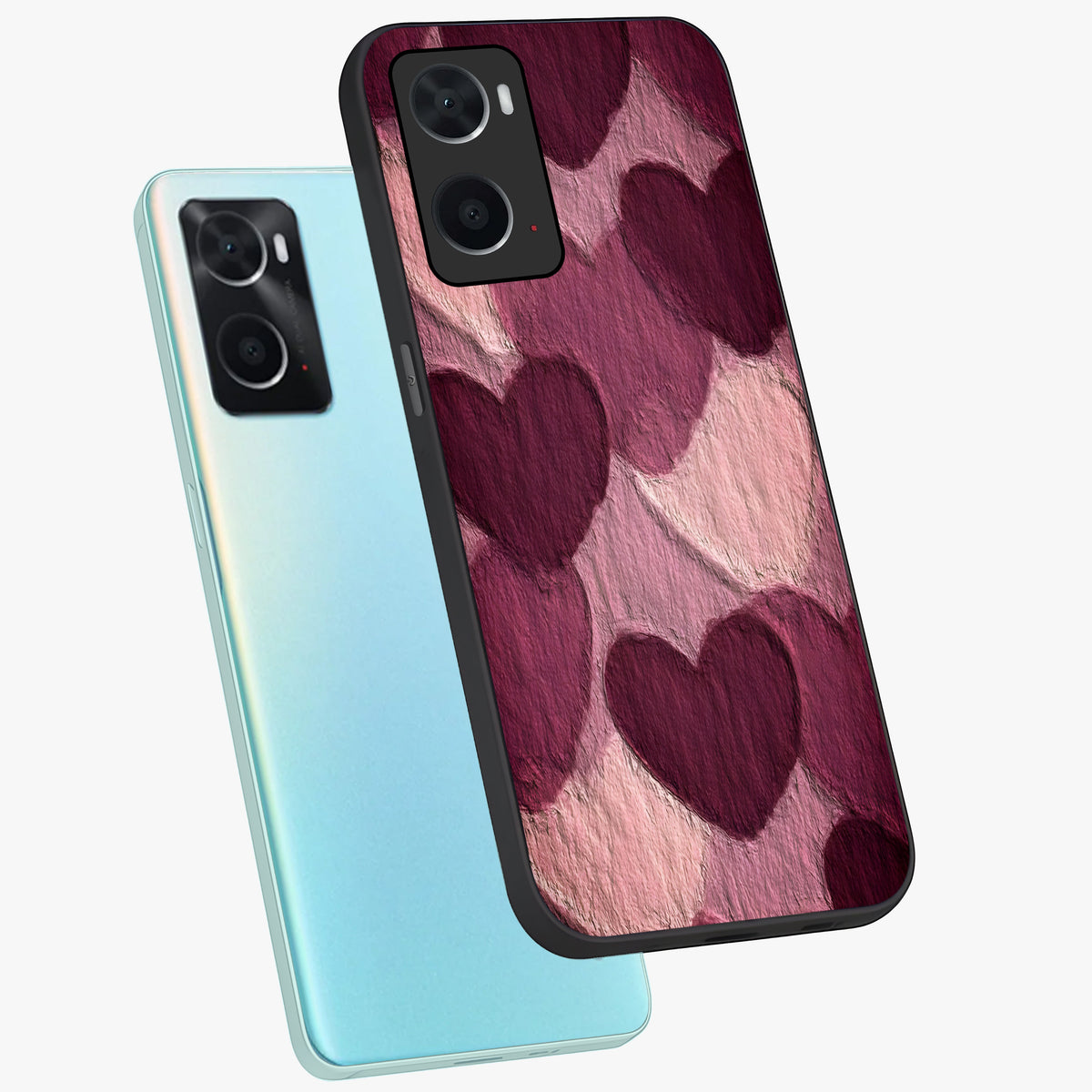 Layered Paper Hearts Glass Case displayed in angled mockup highlighting creative paper craft heart design with romantic aesthetic.