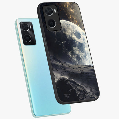 Lunar Horizon Glow Glass Case displayed in angled mockup highlighting celestial moon design with dreamy night aesthetic.