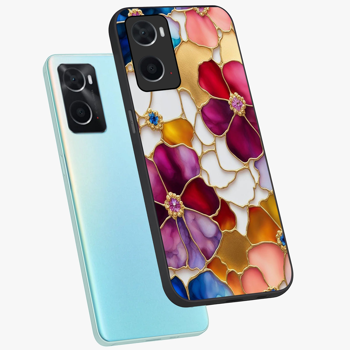 Marble Flower Pattern Glass Case displayed in angled mockup highlighting elegant marble floral design with modern aesthetic.
