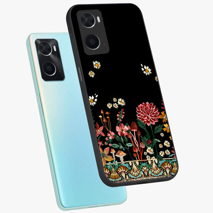 Midnight Bloom Pattern Glass Case displayed in angled mockup highlighting elegant flower design with midnight aesthetic style.