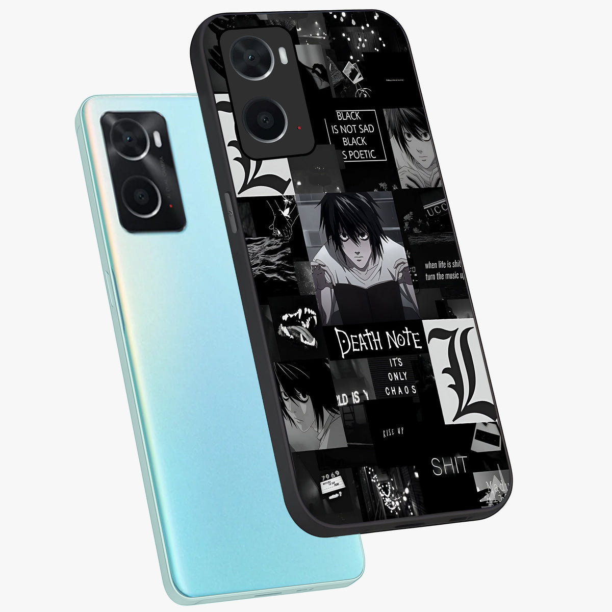 Midnight Chaos Mind Glass Case displayed in angled mockup highlighting chaotic artistic design with dramatic midnight aesthetic.