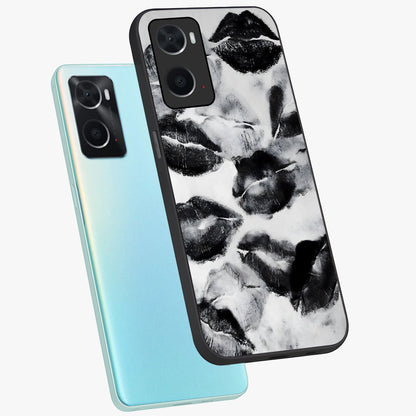 Midnight Kiss Marks Glass Case displayed in angled mockup highlighting playful romantic design with bold midnight aesthetic.