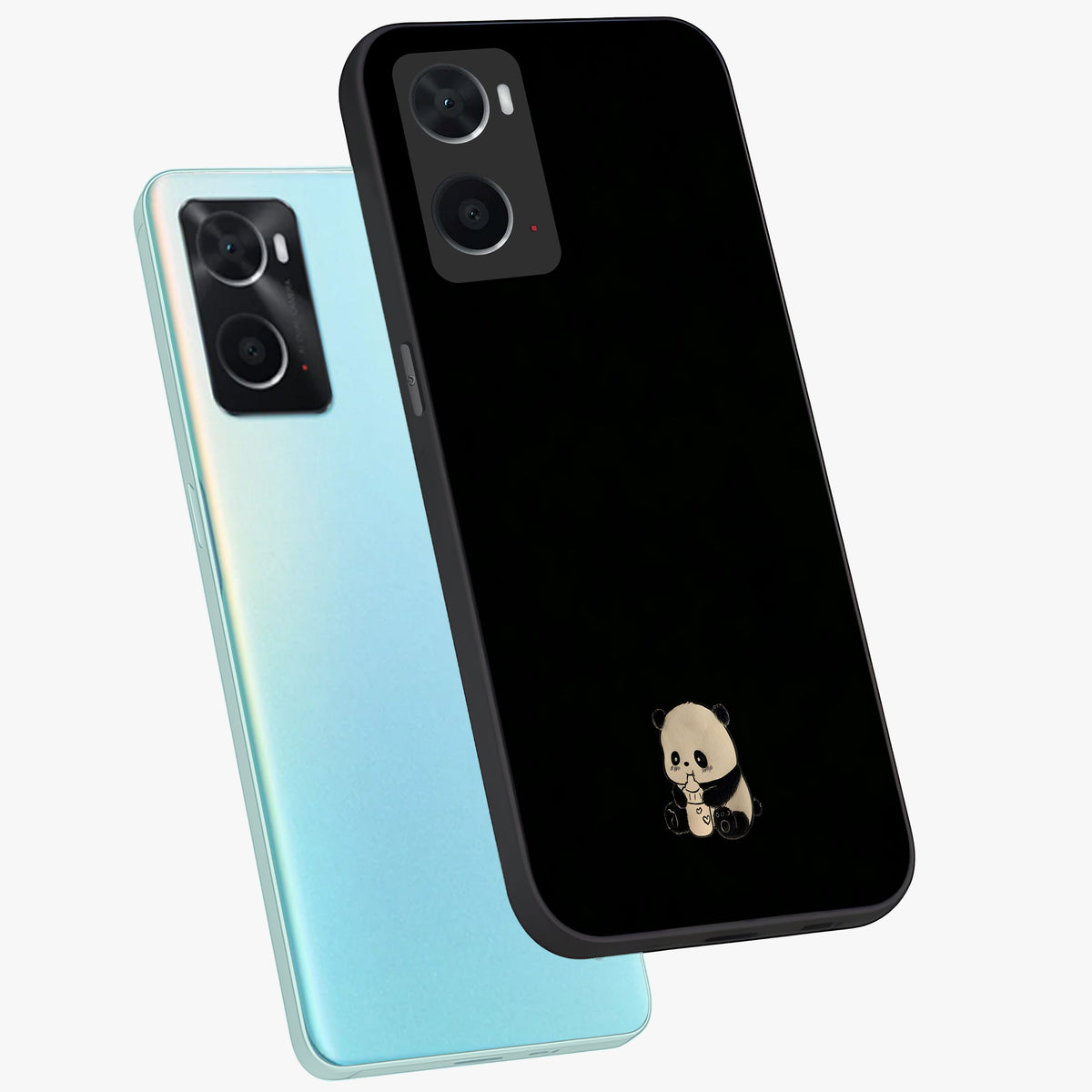 Midnight Panda Love Glass Case displayed in angled mockup highlighting adorable panda illustration with midnight aesthetic.