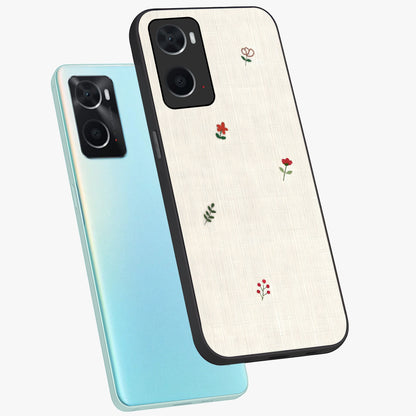 Minimalistic Blue With White Flower Pattern Glass Case displayed in angled mockup highlighting simple floral design with minimal aesthetic.