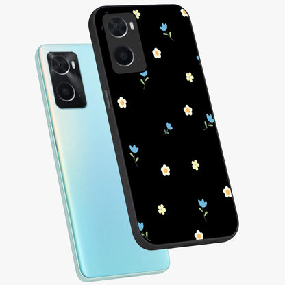 Minimal Petal Whispers Glass Case displayed in angled mockup highlighting delicate petal design with clean minimal aesthetic.