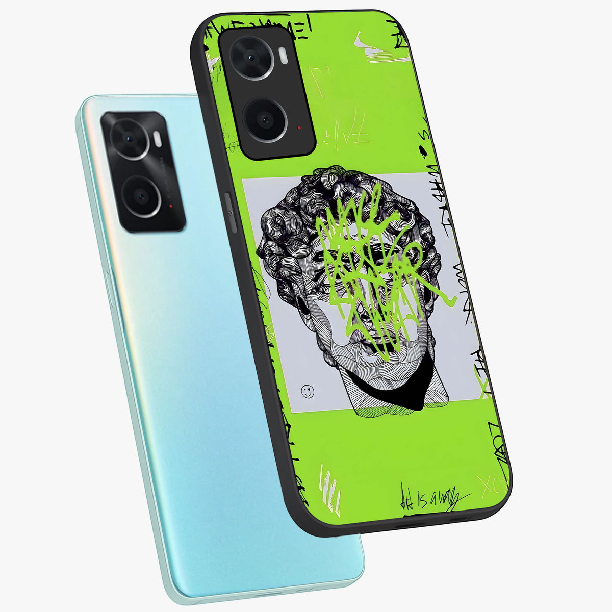 Neo Graffiti Rebellion Glass Case displayed in angled mockup highlighting urban street art design with rebellious aesthetic.
