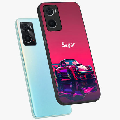 Neon Pink Porsche Glass Case displayed in angled mockup highlighting sleek neon pink car design with racing aesthetic.