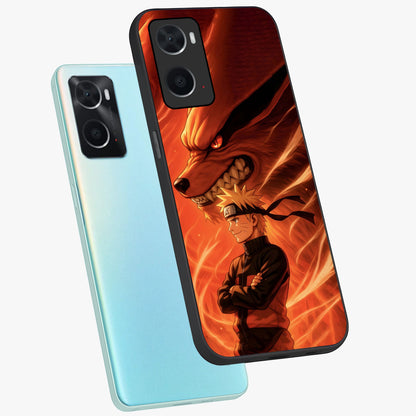 Nine Tails Legacy Glass Case displayed in angled mockup highlighting dynamic anime beast illustration with bold mystical aesthetic.