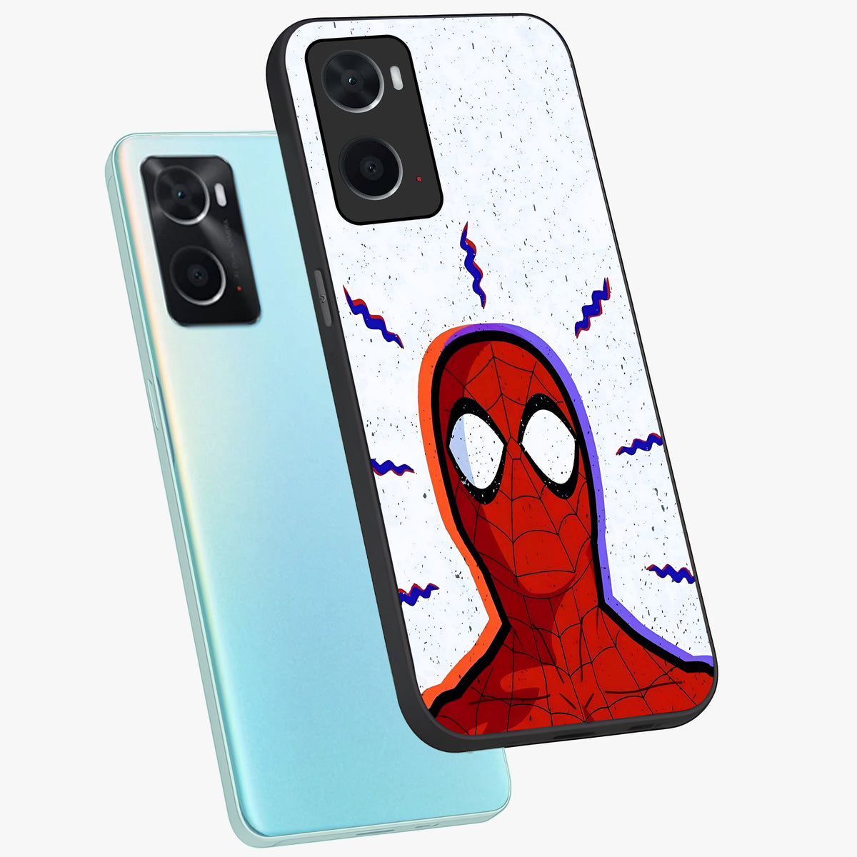 Omg Spiderman Glass Case displayed in angled mockup highlighting dynamic hero illustration with action comic aesthetic.