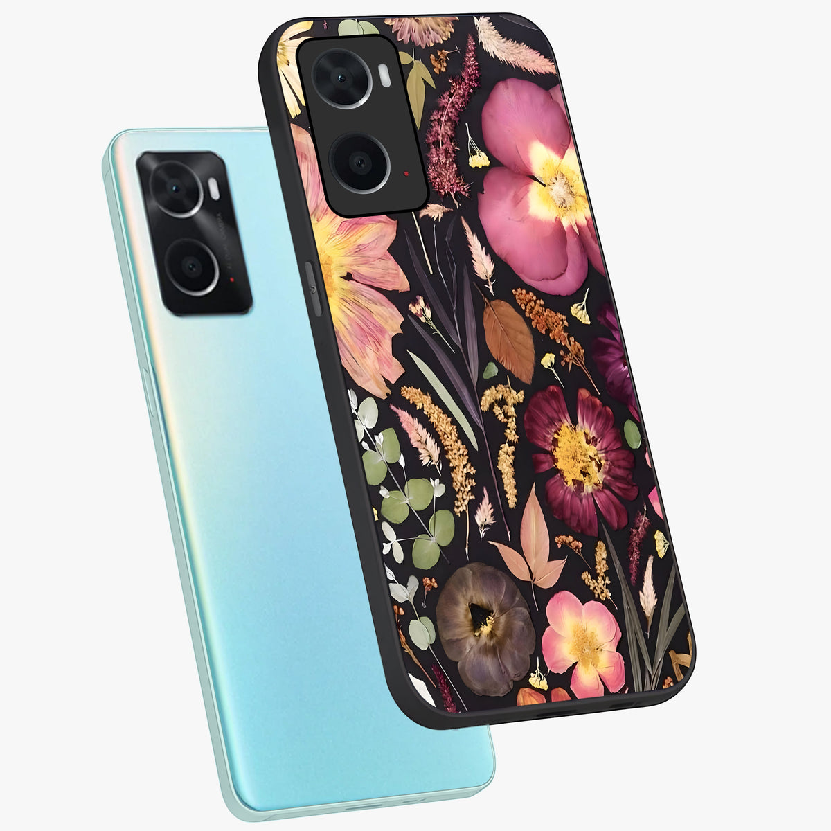 Petal Dream Tapestry Glass Case displayed in angled mockup highlighting decorative petal pattern with elegant botanical aesthetic.