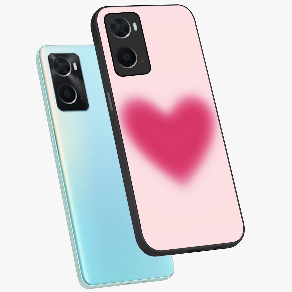 Pink Aura Heart Glass Case displayed in angled mockup highlighting vibrant pink heart design with dreamy aura aesthetic.