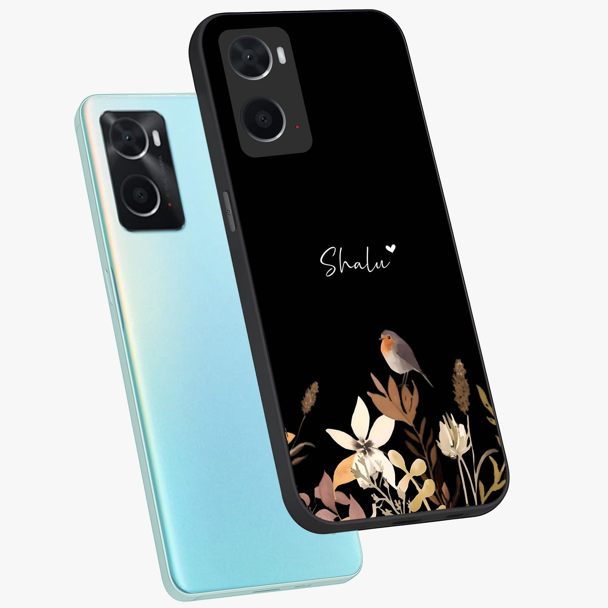 Quiet Garden Tune Custom Name Glass Case displayed in angled mockup highlighting delicate floral garden design with custom name feature.