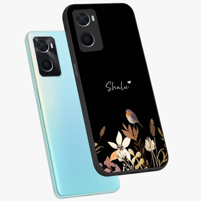 Quiet Garden Tune Custom Name Glass Case displayed in angled mockup highlighting delicate floral garden design with custom name feature.