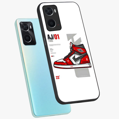 Retro Sneaker Blueprint Glass Case displayed in angled mockup highlighting detailed shoe design with sporty retro aesthetic.
