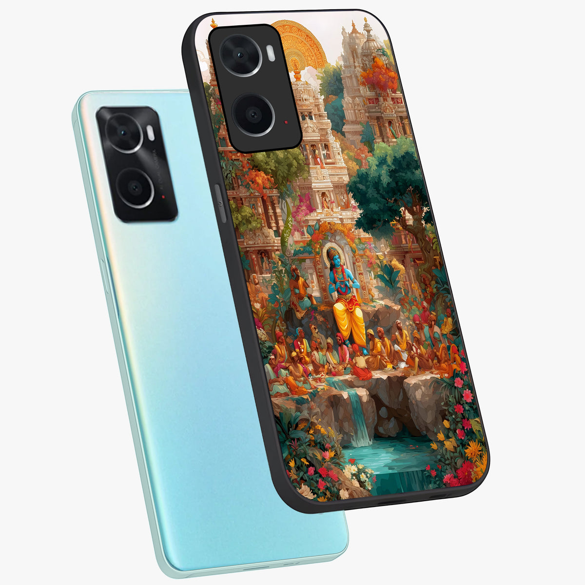 Sacred Sunlight Gods Glass Case displayed in angled mockup highlighting radiant spiritual design with celestial aesthetic.