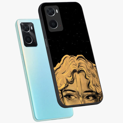 Shri Krishna Art Glass Case displayed in angled mockup highlighting spiritual Krishna illustration with divine aesthetic.