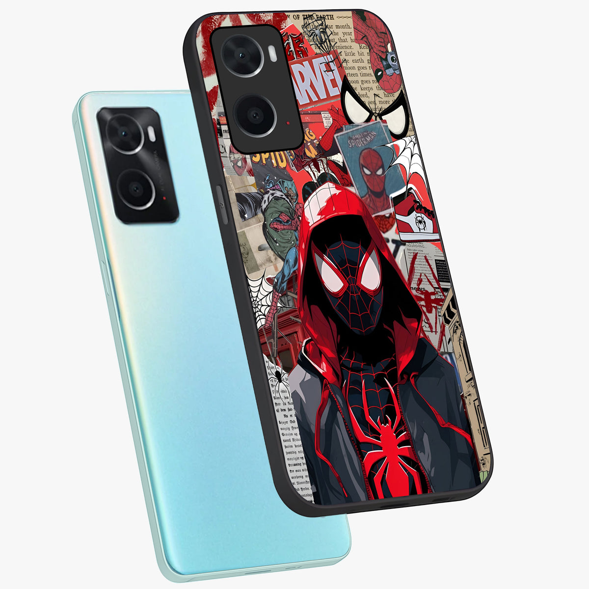 Spider Collage Street Glass Case displayed in angled mockup highlighting dynamic street style collage design with comic aesthetic.