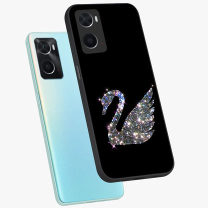 Starlit Swan Grace Glass Case displayed in angled mockup highlighting elegant swan illustration with dreamy celestial aesthetic.