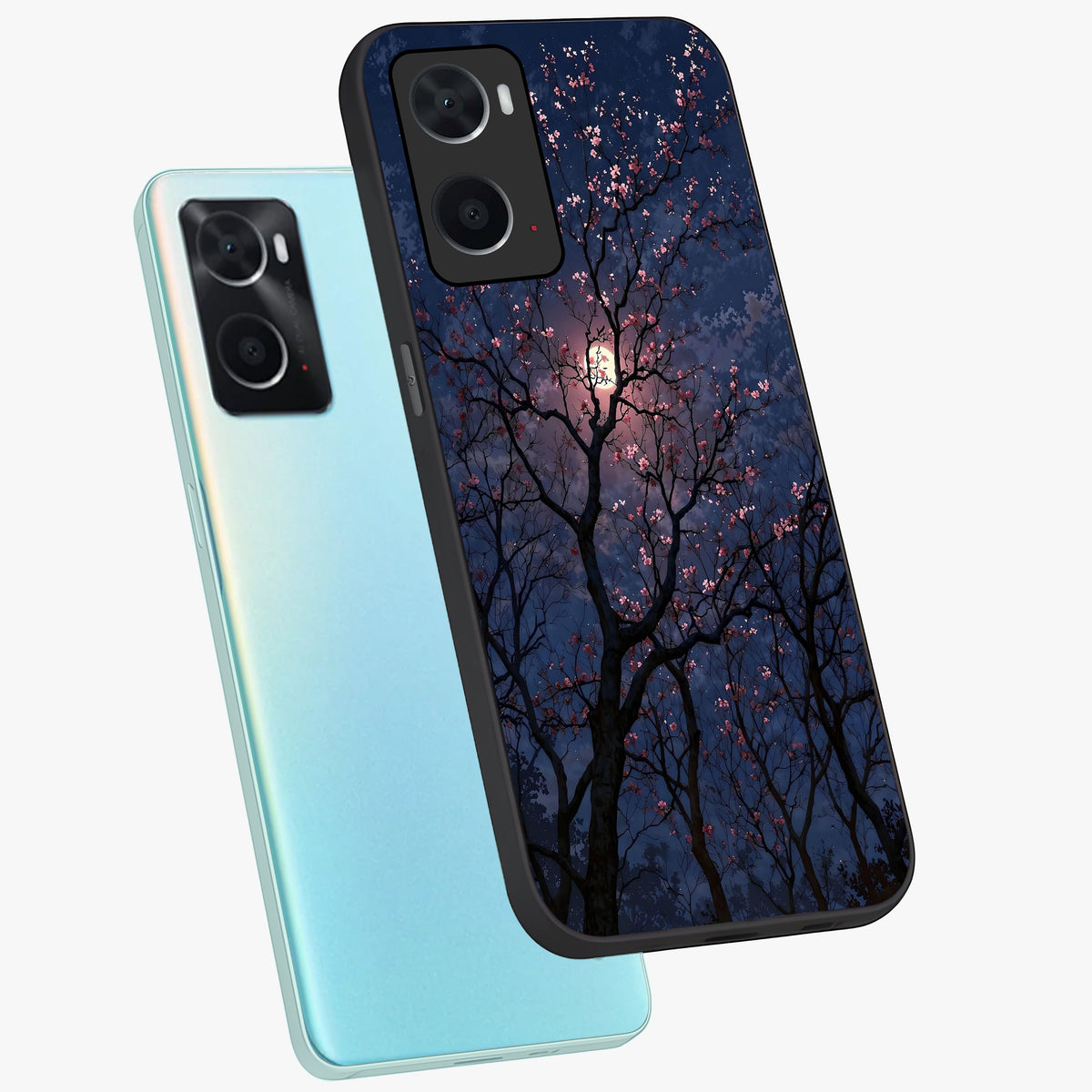 Twilight Sakura Serenade Glass Case displayed in angled mockup highlighting delicate sakura flower design with dreamy aesthetic.