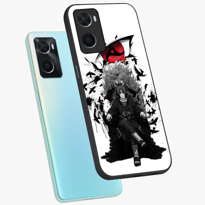 Uchiha Shadow Throne Glass Case displayed in angled mockup highlighting glowing aquatic design with celestial aesthetic.