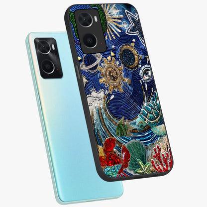 Universe Underwater Spark Glass Case displayed in angled mockup highlighting glowing aquatic design with celestial aesthetic.