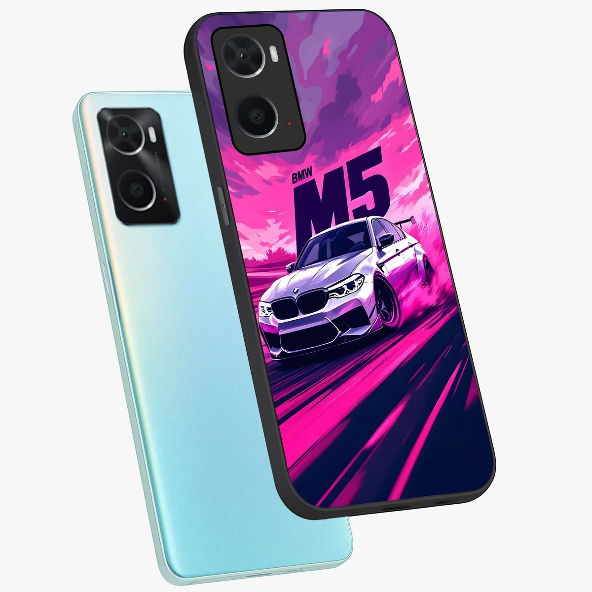 Velocity Drift Pulse Glass Case displayed in angled mockup highlighting dynamic drift design with sporty automotive aesthetic.