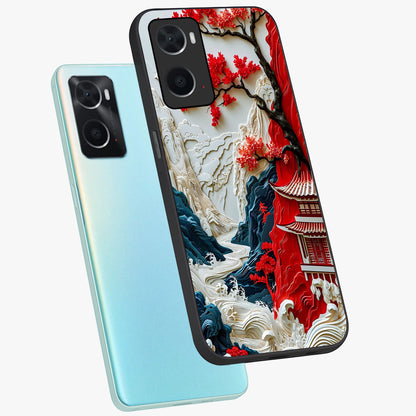 Whispers Of Sakura Waves Glass Case displayed in angled mockup highlighting flowing sakura design with soft floral aesthetic.