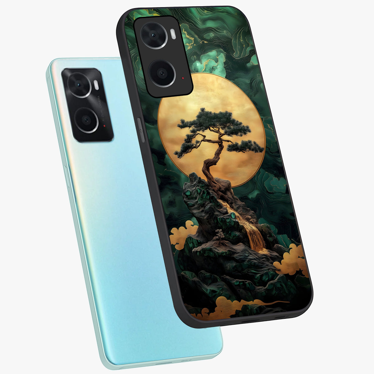 Zen Moon Rise Glass Case displayed in angled mockup highlighting peaceful lunar design with zen aesthetic style.
