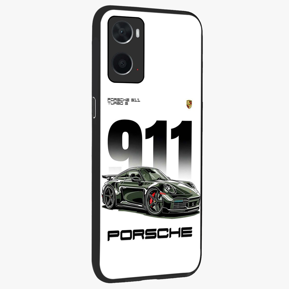 911 Turbo Dominance Glass Case upright perspective showcasing powerful racing design and modern automotive aesthetic.