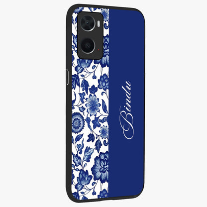 Blue Vintage Floral Pattern Glass Case upright view showcasing delicate blush floral texture with modern minimal style.