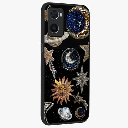 Celestial Gem Constellations Glass Case upright view showcasing cosmic constellation artwork with celestial aesthetic style.