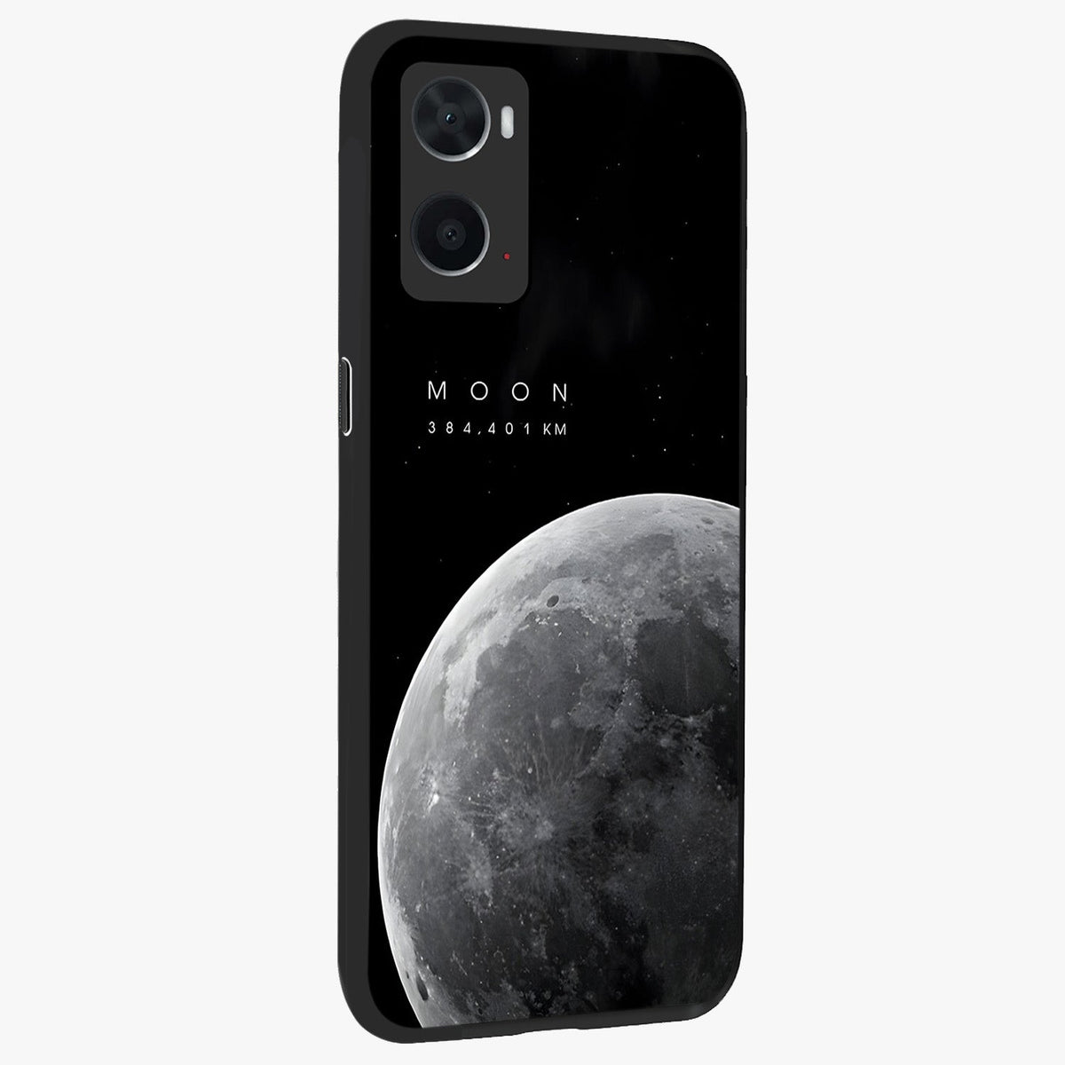 Cosmic Moon Glow Glass Case upright view showcasing luminous moon illustration with dreamy cosmic style.