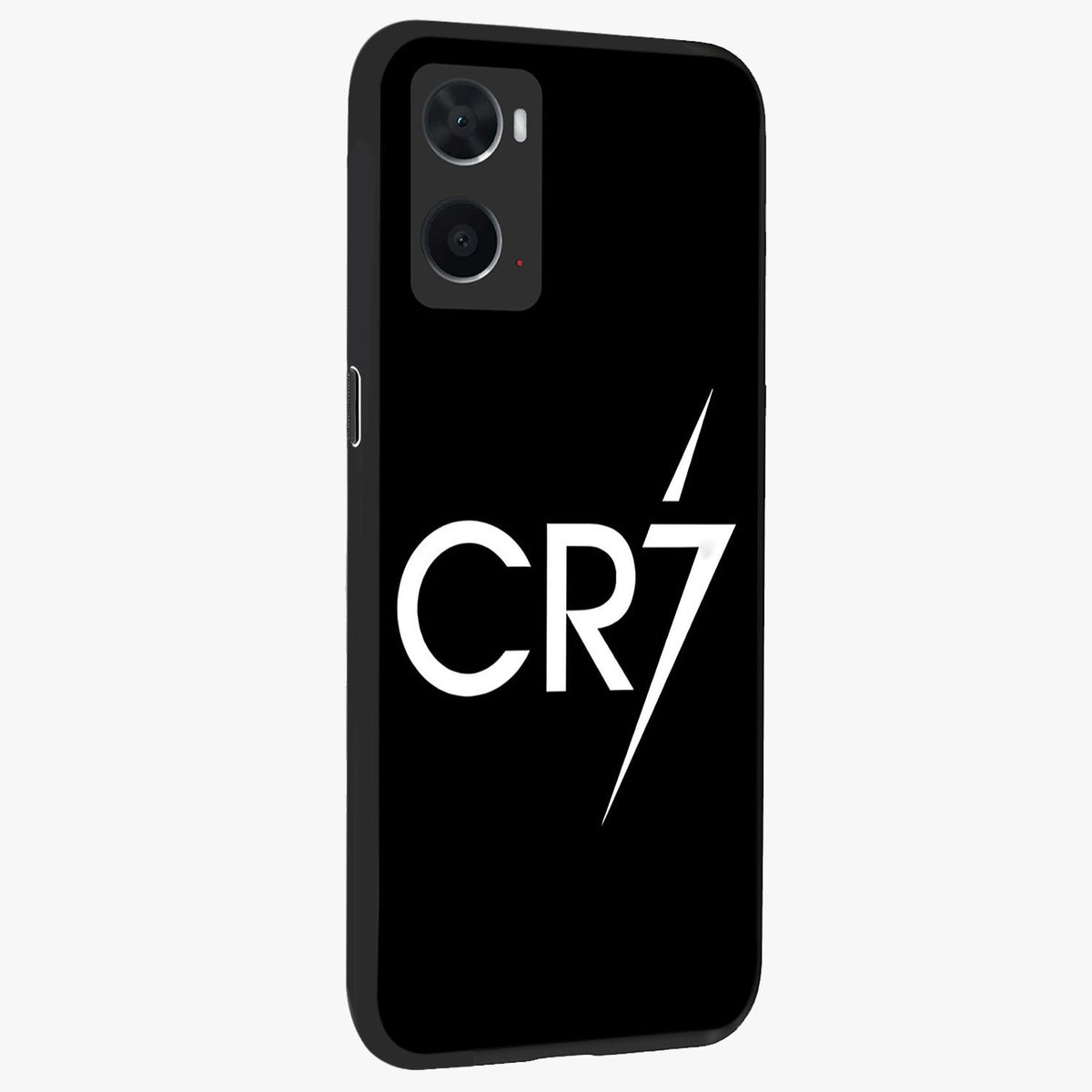 Cr7 Elite Strike Glass Case upright view showcasing energetic football inspired design with modern sports aesthetic.