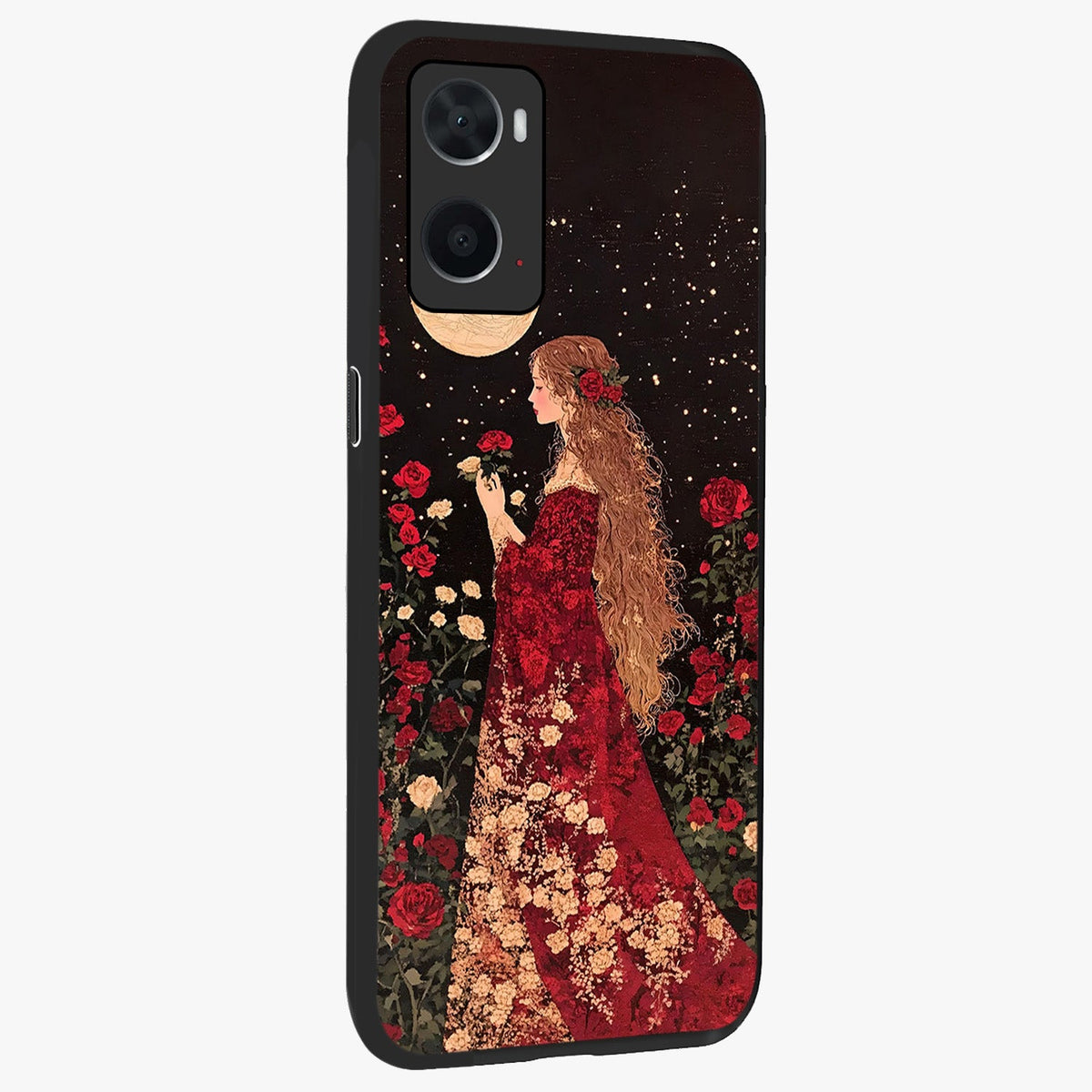 Crimson Dreams Glass Case upright view showcasing dreamy red toned artwork with modern aesthetic style.
