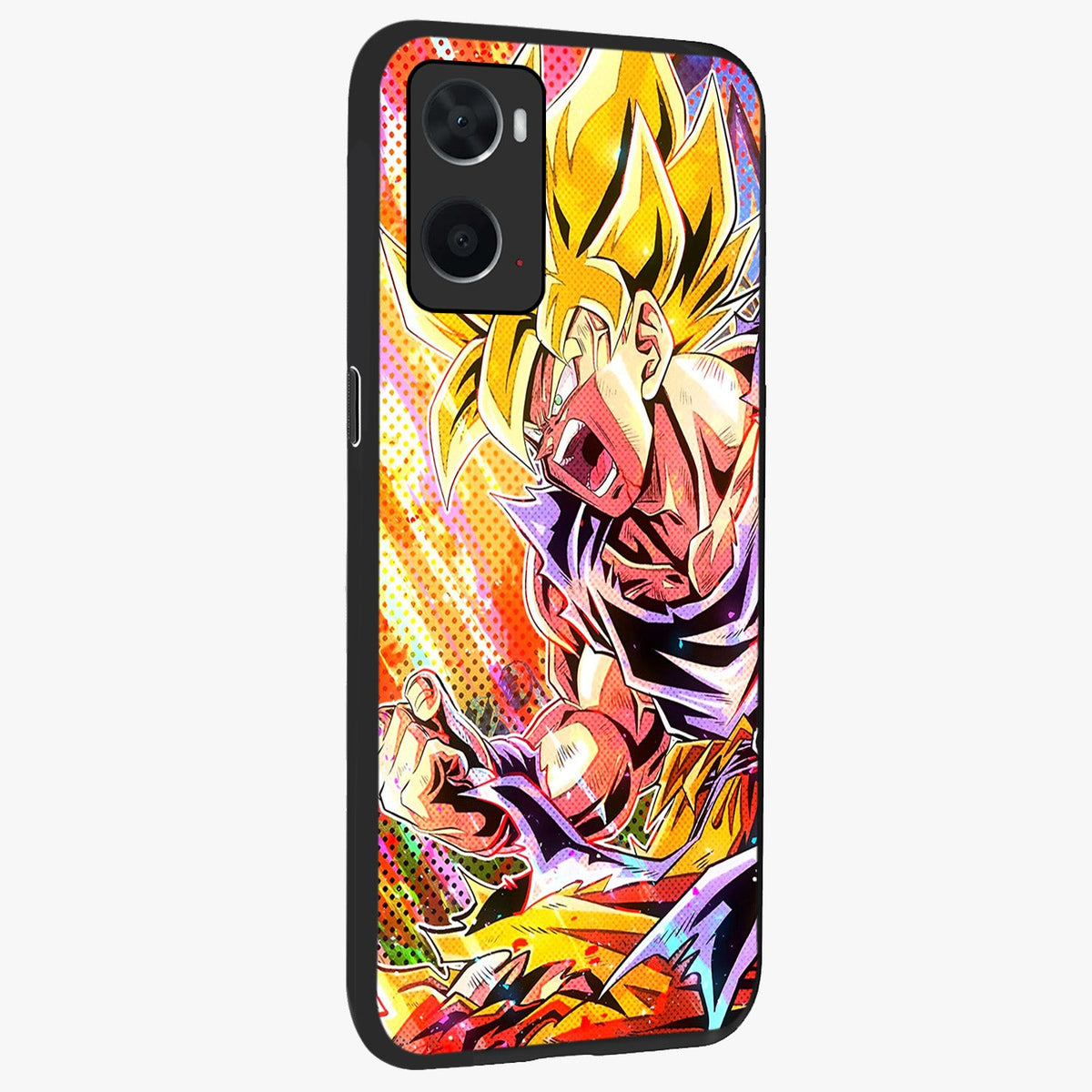 Firing Goku Glass Case upright view showcasing energetic anime artwork with bold warrior theme.