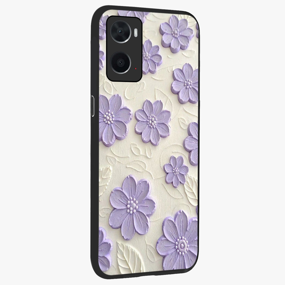 Floral Wall Art With Purple Flowers Glass Case upright view showcasing elegant purple flower artwork with decorative floral theme.
