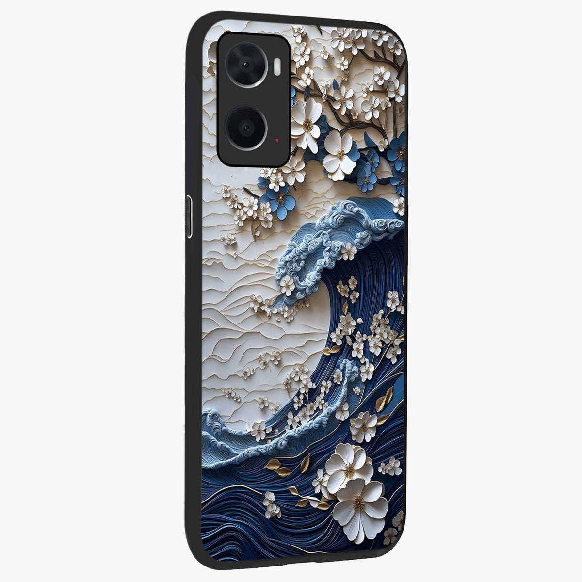 Floral Wave Origami Glass Case upright view showcasing creative floral origami artwork with artistic decorative theme.