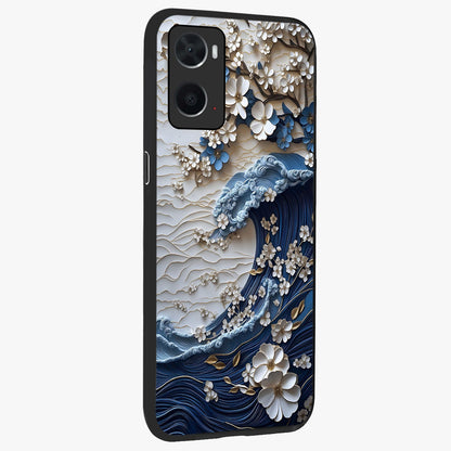 Floral Wave Origami Glass Case upright view showcasing creative floral origami artwork with artistic decorative theme.