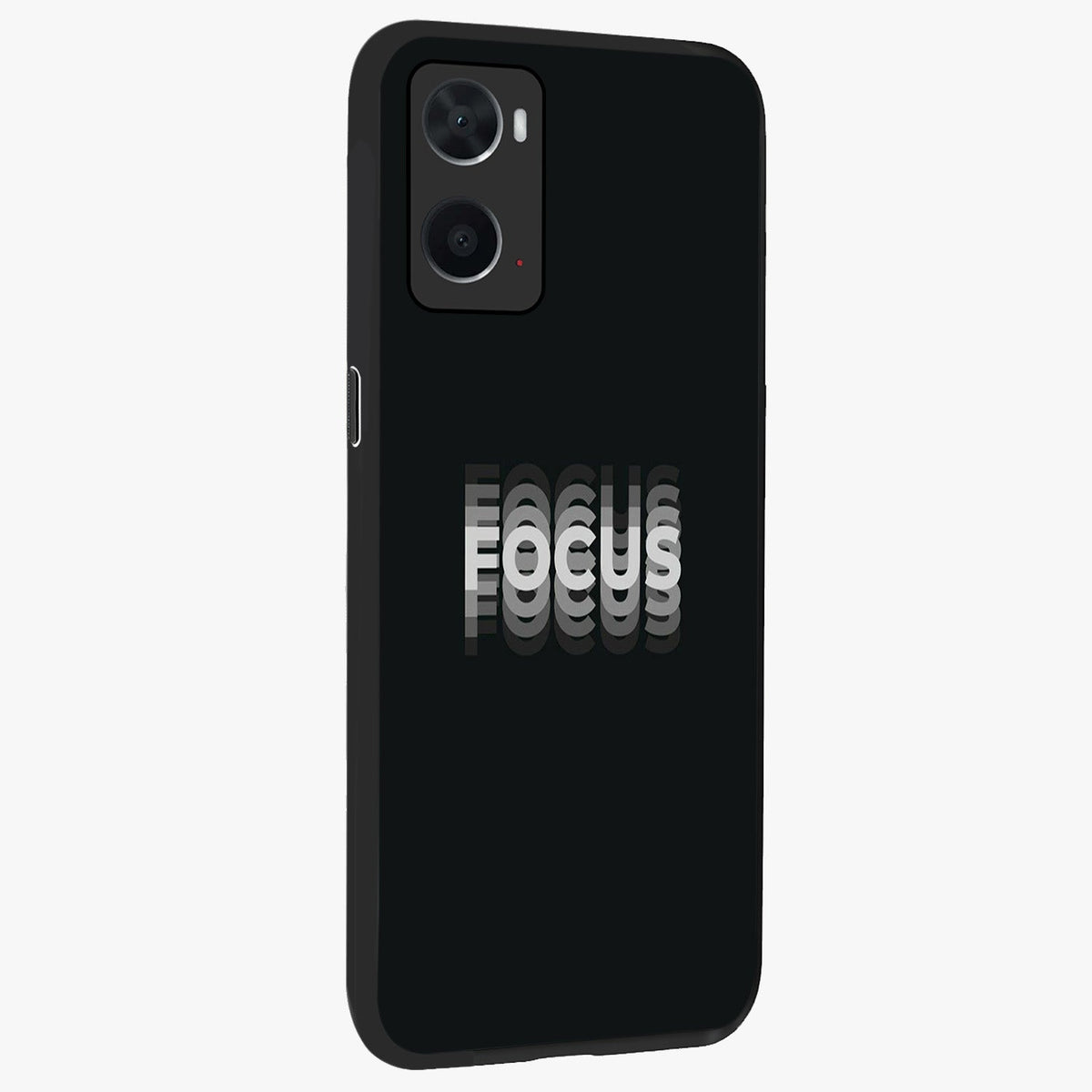 Focus Mode On Glass Case upright view showcasing strong typography statement with sleek motivational theme.