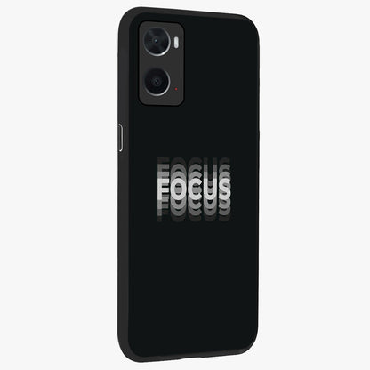 Focus Mode On Glass Case upright view showcasing strong typography statement with sleek motivational theme.